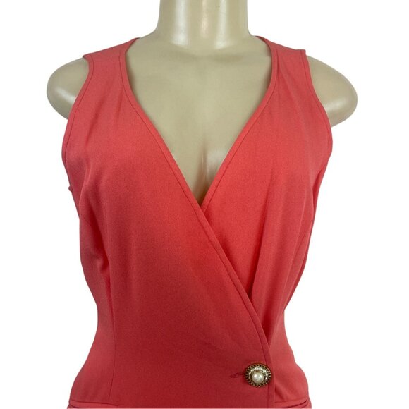 Kenar Women's Orange Sleeveless Wrap Midi Dress With Pearl Button Sz 6 - Picture 4 of 8